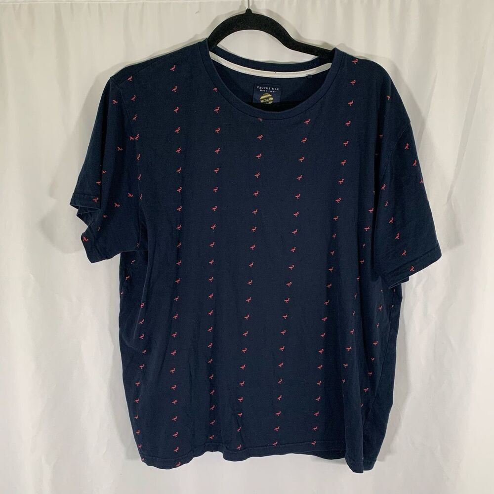 Cactus Man Ricky Singh Shirt Men's Large Blue Flamingo Short Sleeve Crew Neck